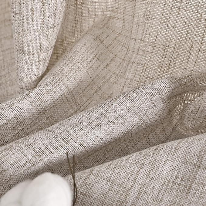 YoungsTex Natural Linen Curtains 45 Inch Length for Short Window Linen Textured Curtains with Bronze Grommet Light Filtering Drapes for Kitchen Small Window, 2 Panels, 52 X 45 Inch