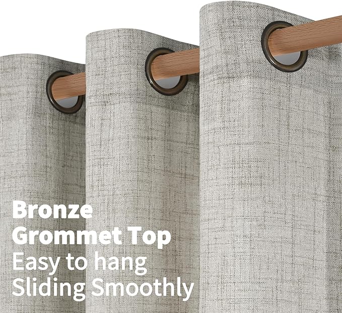 YoungsTex Dark Grey Linen Curtains 63 Inch Length for Living Room Windows, Textured Light Filtering Drapes with Bronze Grommet Privacy for Bedroom, 2 Panels, 52 X 63 Inch