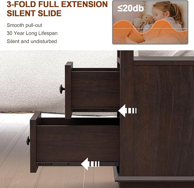 HIFYOBRO Narrow End Table with Flip Top Charging Station, Side Table with 2 Drawers, Type-C & USB Port & Power outlets, Wooden Storage Cabinet, Side Table with Storage for Living Room and Bedroom