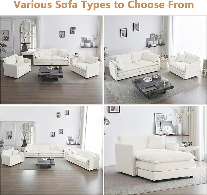 mikibama 41.4 Inch Single Seat Sofa, Chenille Comfy Deep Upholstered Couch Armchair with Toss Pillow for Living Room Bedroom Office Apartment, Beige