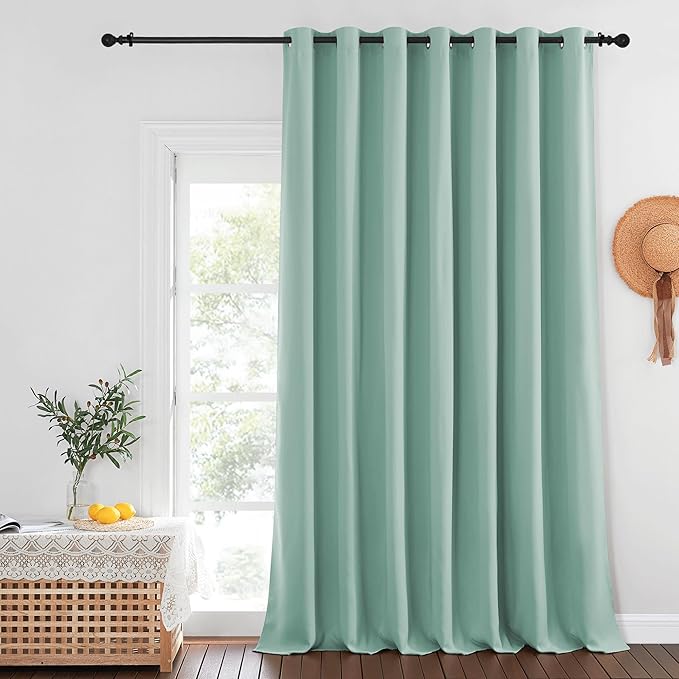 NICETOWN Blackout Curtains for Sliding Glass Door Room Divider Noise Reduce Curtain Panel Portable Window Screen Sliding Partition, W100 x L102 inches, 1 Panel, Aqua Blue