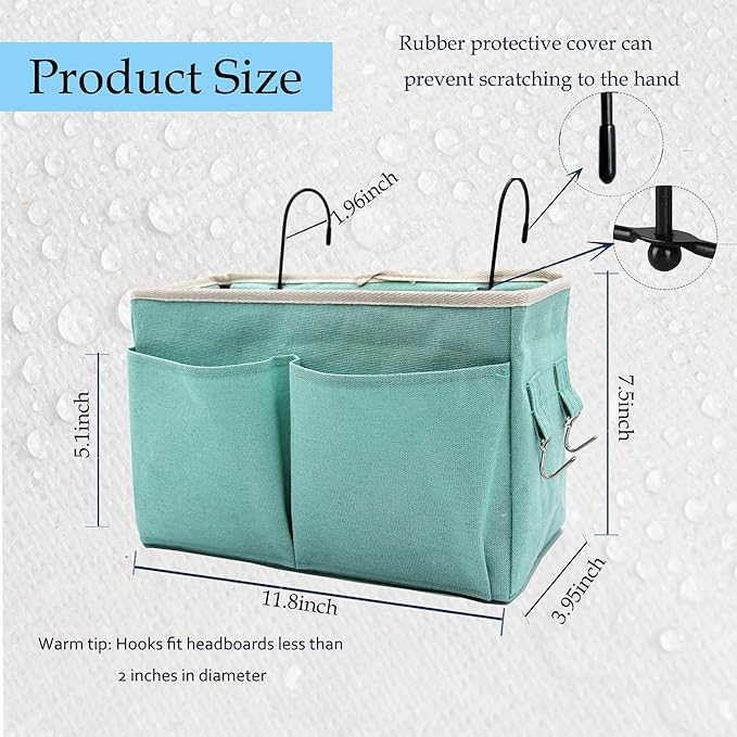 Someteth 2-Pack Bedside Caddy Bedside Hanging Storage Basket Multi-Function Organizer Caddy for Bunk and Hospital Beds Dorm Rooms Bed Rails, Can be Placed Glasses Books Mobile Phones（2pcs Green）