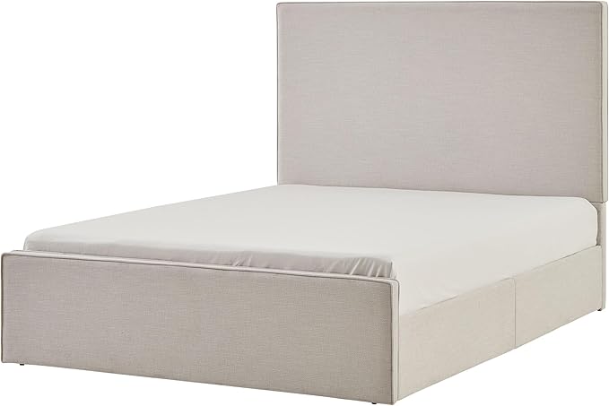 King Size Upholstered Bed Frame, 52" High Headboard Wingback Bedframes, Lucas Tall Headboard Floor Platform Beds, No Box Spring Needed/No Noise/Minimalist, Textured Lvory Canvas Chenille