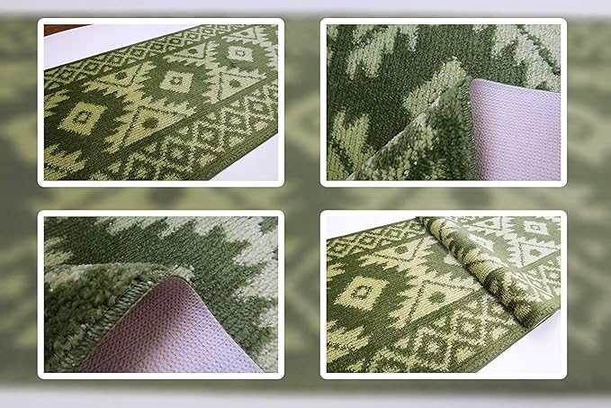 Custom Length Hallway Runner Rug,Slip Resistant,Southwestern Green, 26 Inch X 17 feet, Sold and Priced Per Foot