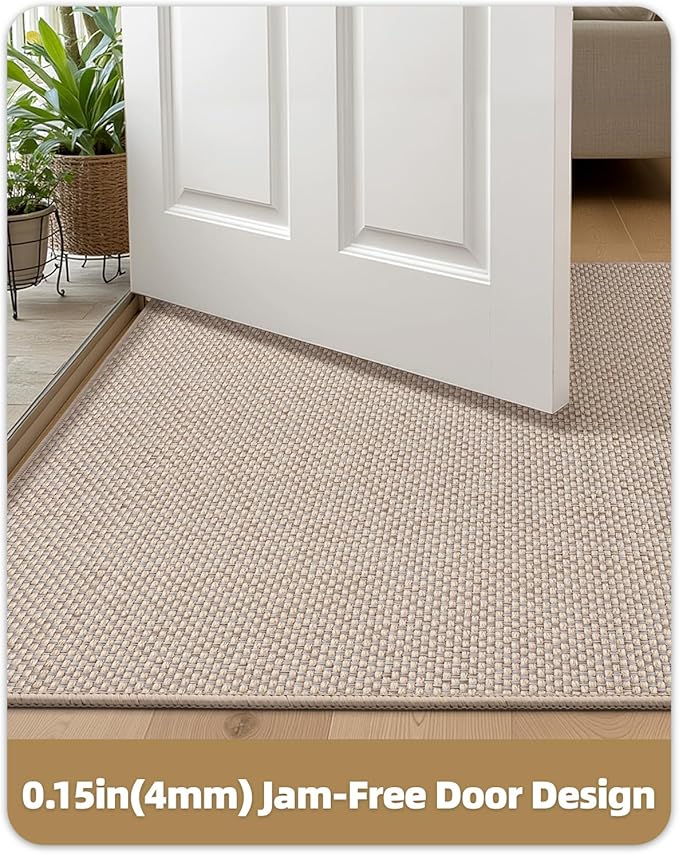 Color&Geometry Ultra-Thin Indoor Door Mat, 26"x47" Low-Profile Non-Slip Entryway Rug with Modern Geometric Texture, Washable Doormat for Indoor Entrance, Front Door, Khaki (Rolled-up NO Creases)