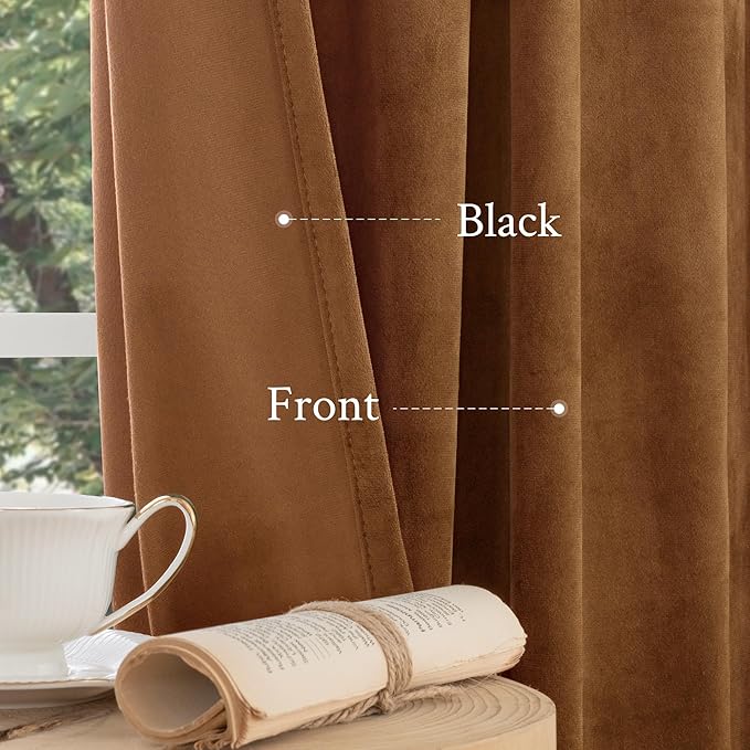 LAMIT Bronze Brown Velvet Curtains for Living Room 84 Inches Long, Luxury Thermal Blackout Drapes Mid Century Room Darkening Back Tab and Rod Pocket Panels for Bedroom, 2 Panels, 52 x 84 Inch