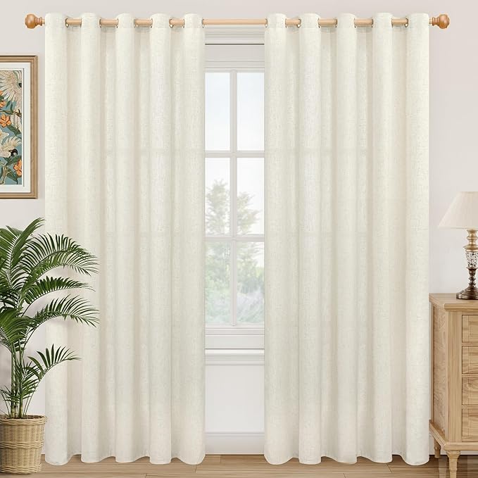 YoungsTex 60 Inch Wide Linen Curtains 84 Inch Length 2 Panels Light Filtering Grommet Living Room Curtains Privacy Rustic Window Drapes for Bedroom Dining Room, 60 X 84 Inch