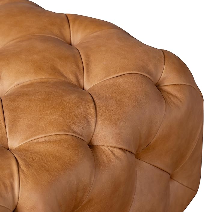 Poly & BARK Turin Ottoman - 40” – Full-Grain Leather Upholstery – Couch Ottoman for Living Room – Vintage Italian Leather in Cognac Tan