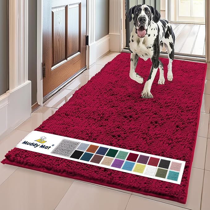 Muddy Mat® | Super Absorbent Door Mat Indoor, Microfiber Quick Dry Chenille Entryway Rug, Non-Slip Front Door Mat, Indoor Mats for Entryway, Machine Washable Pet Rug, Maroon 36"x60"