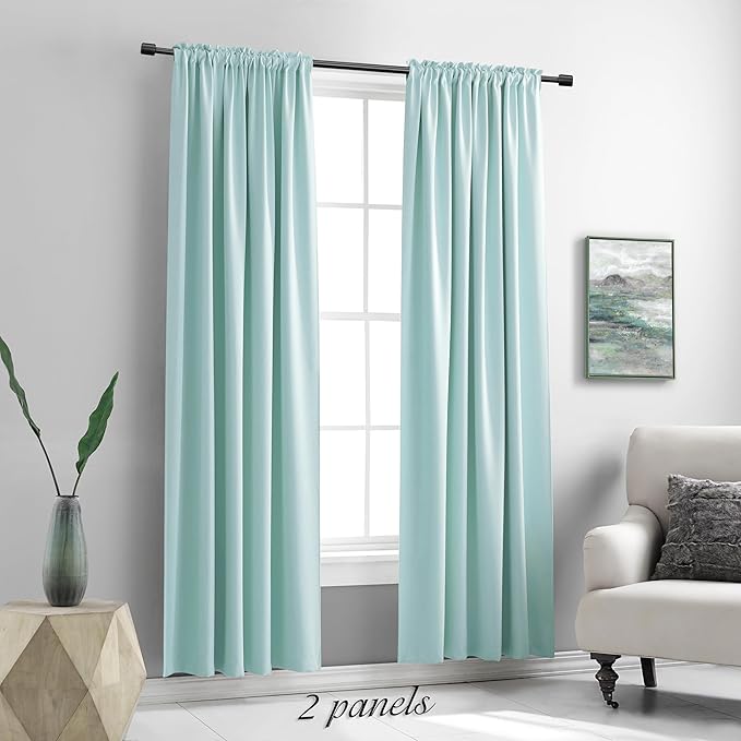 DONREN 2 Panels Blackout Curtain Panels for Bedroom - Room Darkening Thermal Insulated Drapes with Rod Pocket(Aqua,52 by 84 Inch)