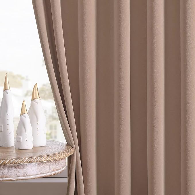 Joydeco Velvet Curtains Rose Beige Blackout Curtains Thermal Insulated 72 inches Long Window Curtains Super Soft Room Darkening Drapes for Bedroom Living Room Elegant Rod Pocket 2 Panels Rose Beige