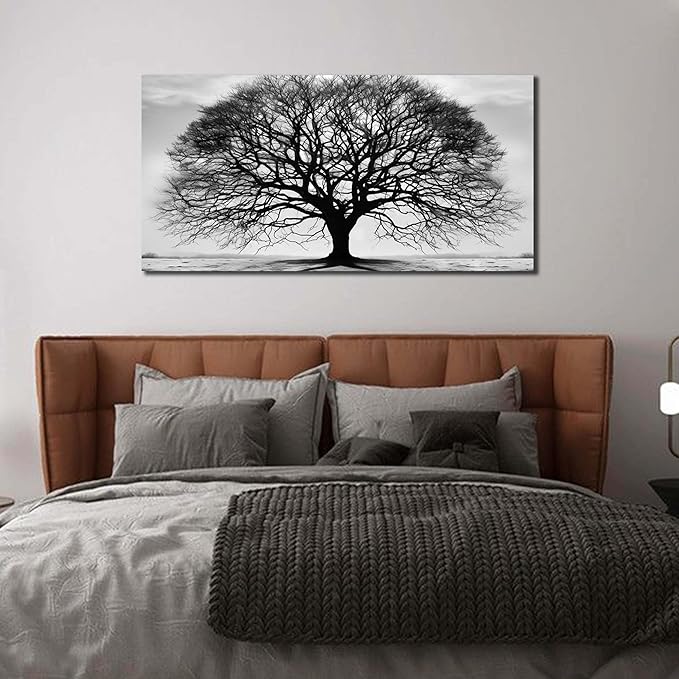 Prepeyssee Tree of Life Wall Art Large Artwork Black and White Wall Art Modern Landscape Nature Canvas Prints Decor for Living Room Bedroom Office Ready to Hang 20"x40"