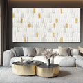 YETHEN WAL White and Gold Textured Wall Art 29x58, Hand-Painted Neutral Abstract Canvas, Gold Leaf Minimalist Oversized Wall Decor for Living Room Bedroom Office