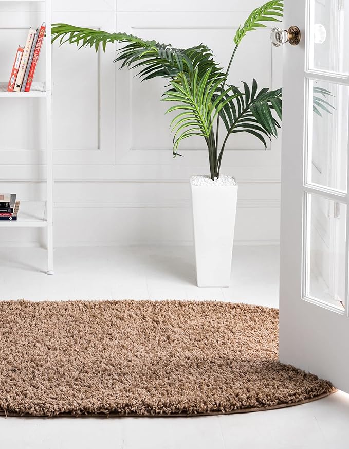 Unique Loom Solid Shag Collection Area Rug (7' 10" x 10' Oval, Sandy Brown)