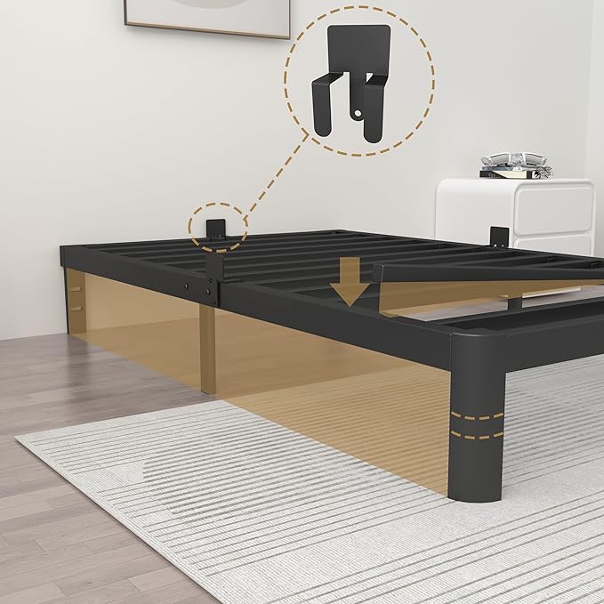 ITIMIDI 10 Inch Twin Size Bed Frames, Platform Bed with Metal Gaskets, Metal Bedframe No Box Spring Needed, DIY Headboard, Anti-Slip Mattress Stopper, Round Corner Leg, Easy Assembly, Black