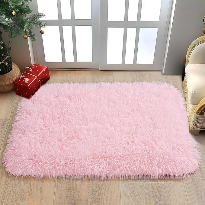 Small Pink Rug for Bedroom, 2x3 Fluffy Shaggy Area Rugs for Girls Kids Room, Soft Non-Slip Fuzzy Shag Carpet for Living Room, Indoor Floor Throw Rugs for Home Decor