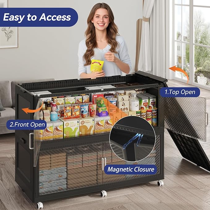 320GAL Extra Large Storage Bins with Lid, 1280QT Collapsible Organizer with Wheels, Stackable Closet Cabinet with Doors, Folding Storage Containers for Home, Office, Kitchen, 4Pack Black