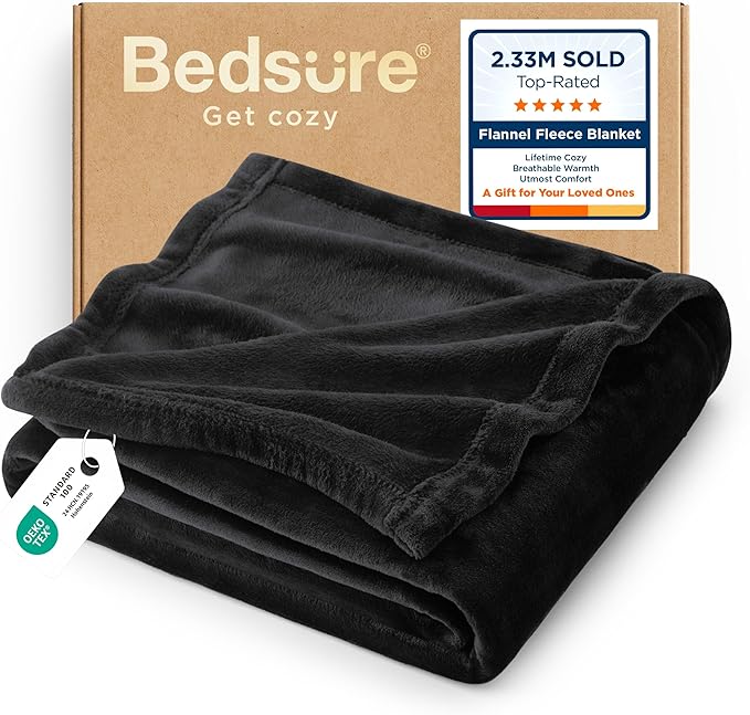 Bedsure GentleSoft Fleece Throw XL Blanket Black - 300GSM Soft Lightweight Plush Cozy Blankets for Bed, Sofa, Couch, Travel, Camping, 50x70 inches