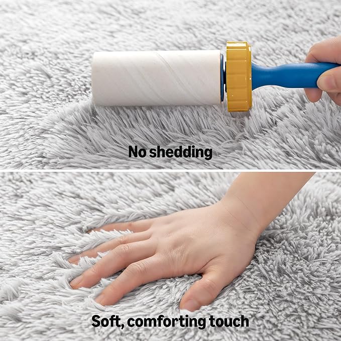 Amazon Basics Fluffy Washable Round Area Rug, Circle Shaggy Carpet for Living Room, Bedroom, Nursery, 5'R, Gray
