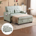 VINGLI Green Futon Sofa Bed Convertible Loveseat Sleeper Couch, Faux Leather Pullout Sofa Fold Out Couch Bed with USB Ports, Cup Holders, Armrest for Living Room, Bedroom Apartment Room