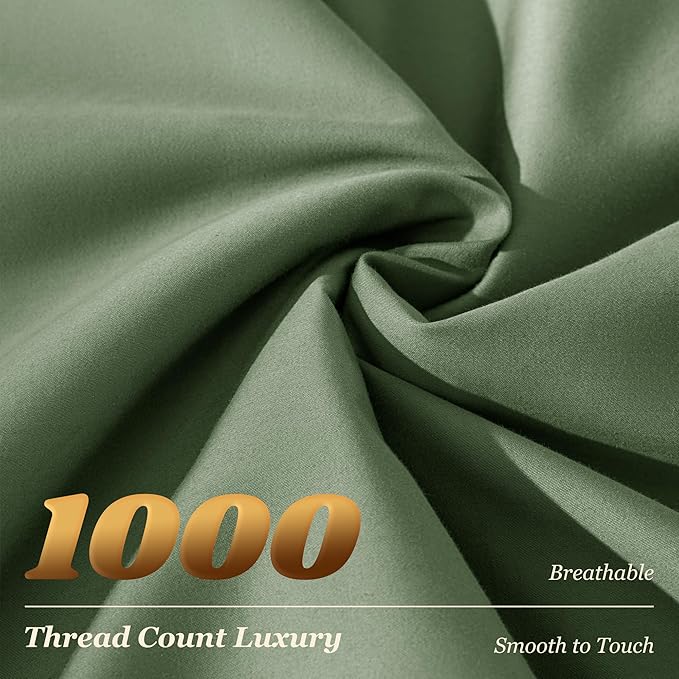 LBRO2M 1000 Thread Count 100% Egyptian Cotton Sheets Set Queen Size, 4 Piece Sets Bed Sheet Deep Pocket Sheet Set 16" Soft Comfortable All Season (Queen, Olive Green)
