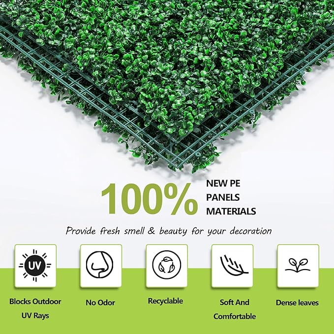 AOKIE 20"X20" Artificial Grass Wall, 12 Pcs Boxwood Hedge Wall Panels UV-Anti Grass Backdrop Wall Decor, Greenery Privacy Hedge Screen for Indoor Outdoor Patio Balcony, Party Garden Fence Decor
