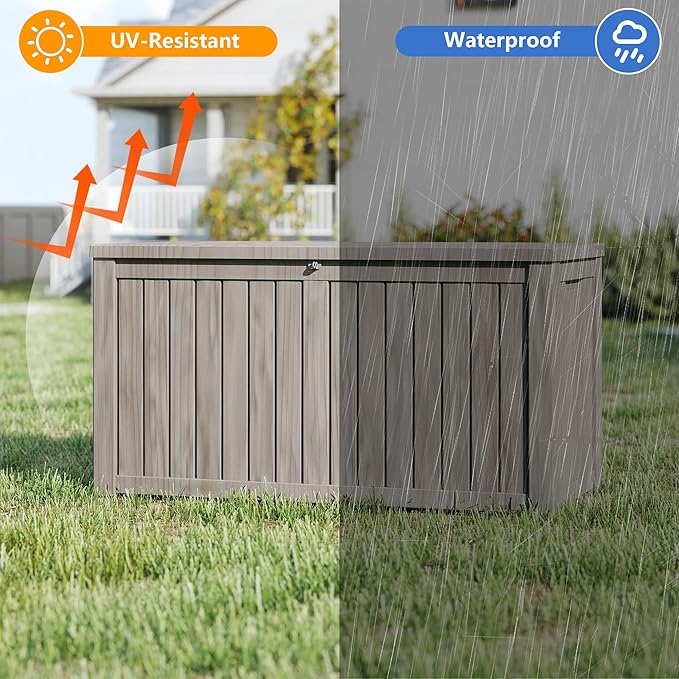 270 Gallon Outdoor Storage Box Waterproof, Resin Deck Boxes with Lockable Lid & UV-Resistant for Patio, Pool, Garden Furniture Cushions & Accessories, Coffee