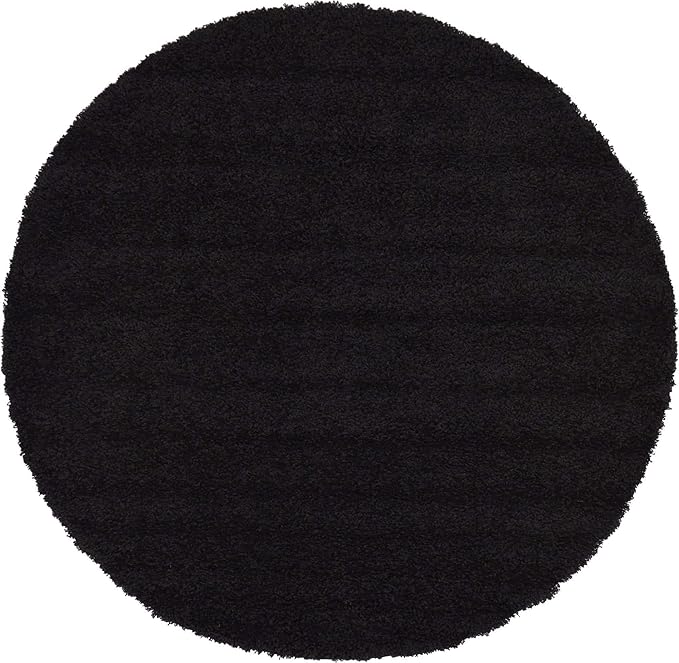 Unique Loom Solid Shag Collection Area Rug (6' 1" Round, Jet Black)