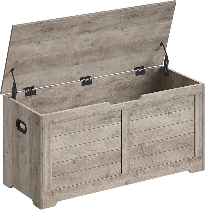 VASAGLE Storage Chest, Storage Bench with 2 Safety Hinges, Farmhouse Style, 15.7 x 39.4 x 18.1 Inches, for Entryway, Bedroom, Living Room, Heather Greige ULSB061K02