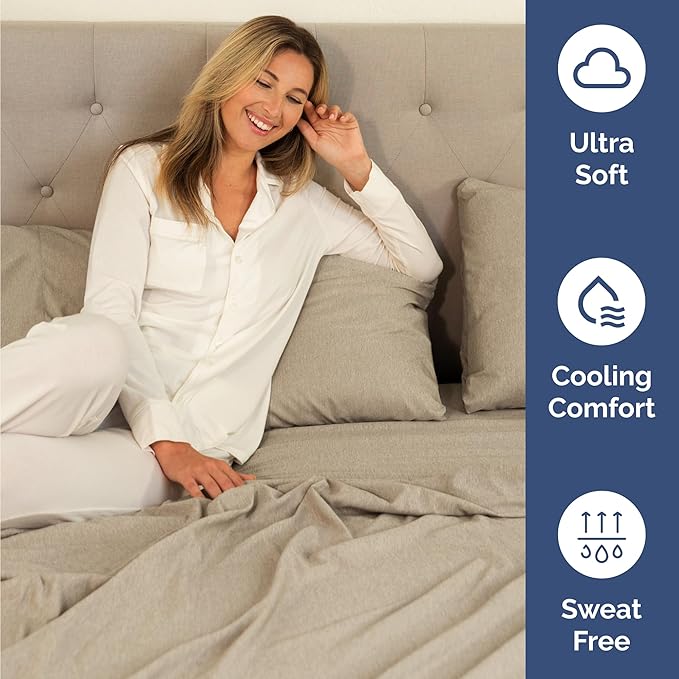 Twin 4 Piece Sheet Set - Cooling & Breathable - Hotel Luxury Bedding, Includes Fitted Sheet for Women, Men, Kids & Teens - 1 Flat, 1 Fitted Sheet, 2 Pillowcases w/Deep Pockets - Heathered Beige
