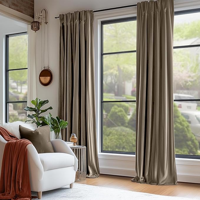Lazzzy Velvet Blackout Curtains Thermal Insulated Room Window Drapes Super Soft Luxury Curtains for Living Room Bedroom Rod Pocket 2 Panels, Light Taupe, 52" W x 90" L