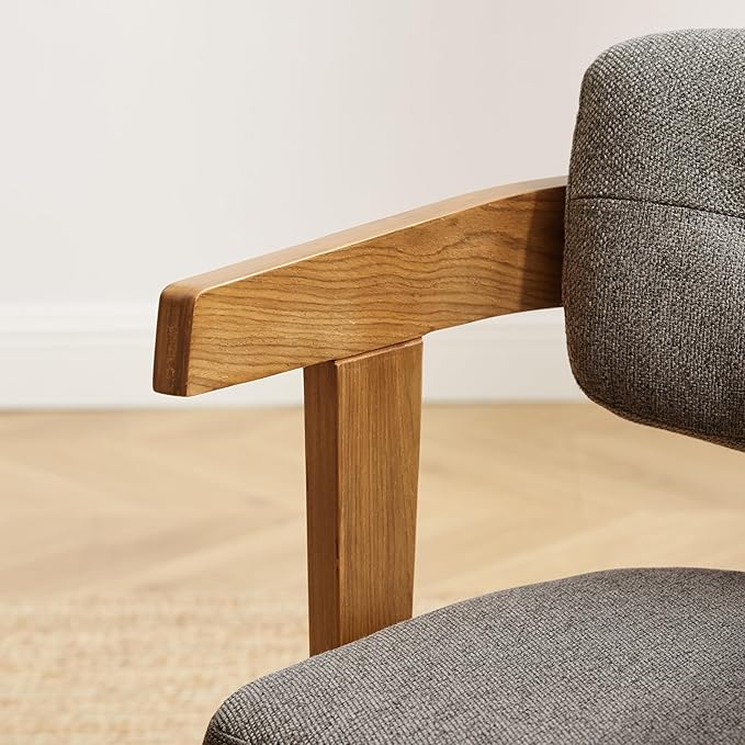 Art Leon Office Chair No Wheels - Mid Century Modern Chair, Fabric Upholstered Desk Chair Without Wheels, Accent Arm Chair with Wood Legs for Small Spaces Living Room Bedroom Study, Gray/Walnut