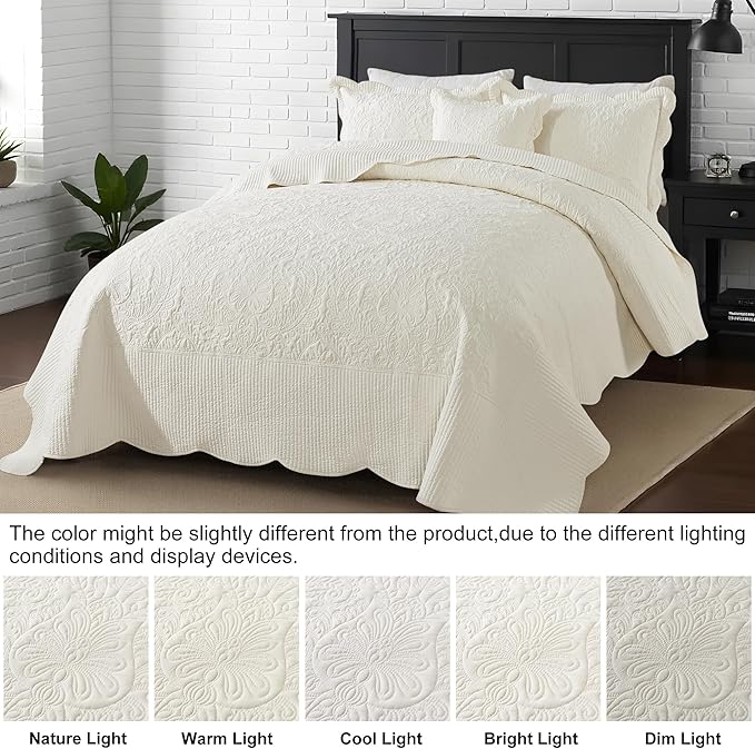 HoneiLife Oversized King Bedspreads 128x120 - California King Quilts 4-Piece, Cal King Quilt Sets,Rustic Bedding Sets King Size,Reversible Coverlets Lightweight Bedlinen Set for All Season Use-Beige