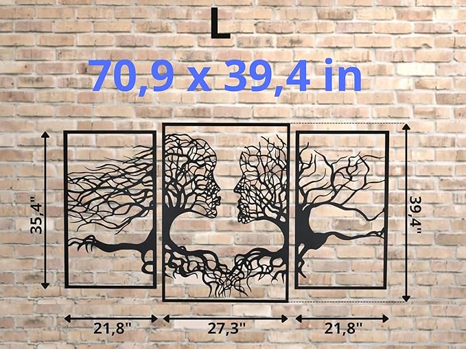 VAILLA Tree of Life Wall Wooden Art Abstract Tree Man Woman Face Large 3D Wooden Wall Decor Set of 3 Hanging Sculpture Modern Home Decoration 3D Textured Sculptures for Living Room Bedroom Office Dinnig Room (71"L x 39"W)