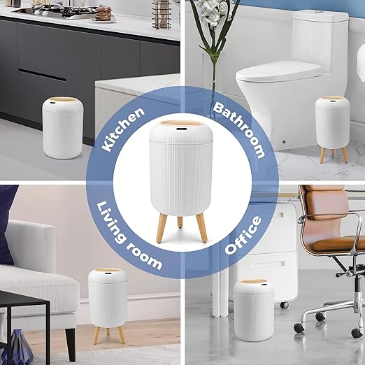 Pukomc 2 Pack Automatic Trash Can 12L /3 Gallon and 10L /2.64 Gallon Bathroom Trash Bin with Lid Touchless Small Smart Motion Sensor Garbage Cans for Kitchen, Bathroom,Living Room and Bedroom