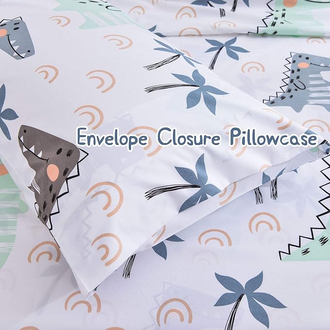 JSD Dinosaur Kids Sheet Set Twin Size, 3 Piece Palm Tree Printed Microfiber Bed Sheets Deep Pocket