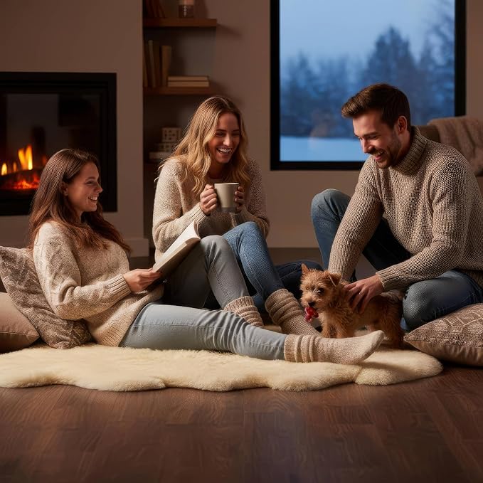 Premium Genuine Sheepskin Rug 4x6 ft, Real Fluffy Quad Pelt, Natural Fluffy Fur Area Rug for Living Room, Bedroom & Home Decor - Champagne Color