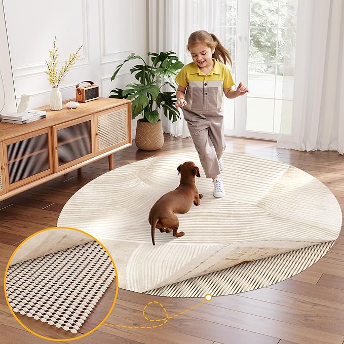 Non-Slip Rug Pad Gripper Round 6 Feet, Anti Skid Mat for Under Area Rugs, Keeps Rugs in Position and Safe, Thick Cushioned Carpet Pad for Hardwood Floors Protection