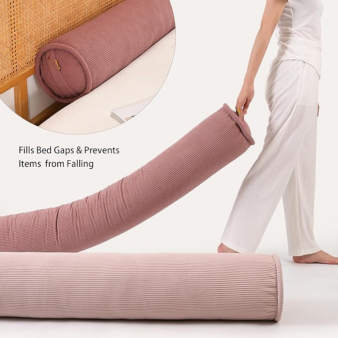 Long Pillow for Bed – Corduroy Round Bolster Pillow for Adults, Decorative Body Pillow for Sleeping or Sofa Support,39 x 7.87 Inches,Brick Brown