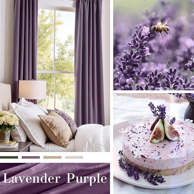 Lazzzy Velvet Blackout Curtains Thermal Insulated Room Window Drapes Super Soft Luxury Curtains for Living Room Bedroom Rod Pocket 2 Panels, Lavender Purple, 52" W x 84" L