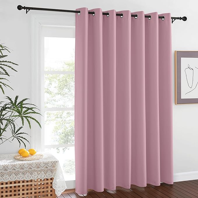 NICETOWN Room Darkening 84 inch Curtain for Patio Door, Grommet Thermal Insulated Room Divider Wide Winodw Treatment Sound Reducing for Bedroom, Black, 1 Panel, 100" W x 84" L, Rouge Pink