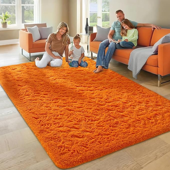 Ophanie Orange Rugs for Living Room Bedroom, 6x9 Fluffy Fuzzy Furry Carpet, Plush Soft Shaggy Bedside Indoor Floor Area Rug for Kids Girls Boys Baby Teen Dorm Nursery Home Decor Aesthetic