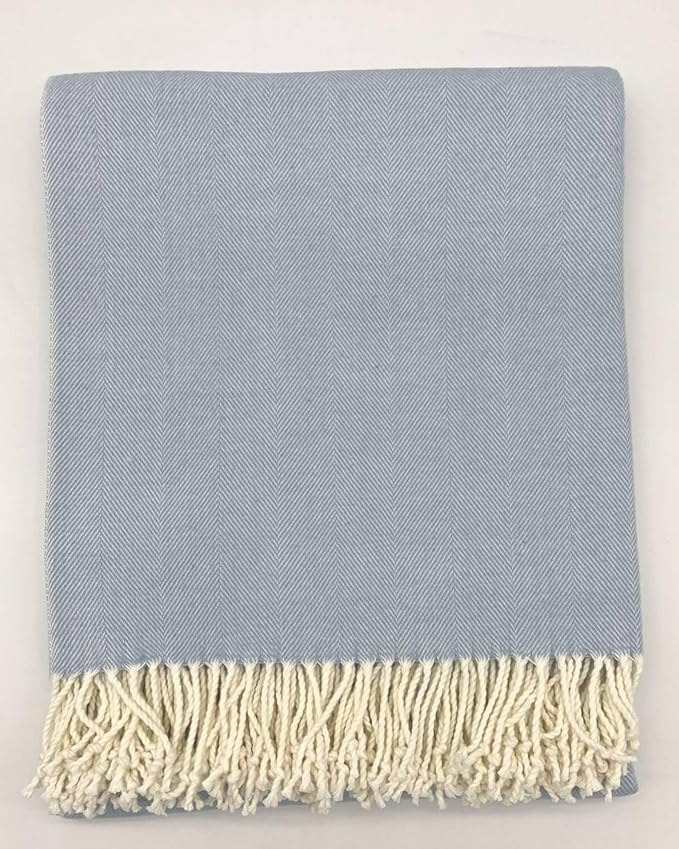 Alashan Cotton Acrylic Adirondack Herringbone Woven Throw - Throw Blanket - Soft Hydrangea