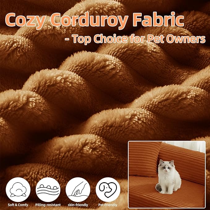 Convertible Futon Sofa Bed, Fold Out Floor Sofa Couch with Sleeper Sofa,Folding Boneless Couches with Deep Seat,Cloud Corduroy Foldable Mattress Couch for Living Room (Orange)