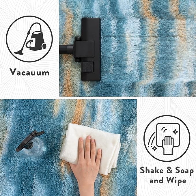 Fluffy Rugs for Living Room Bedroom, 5x7 Feet Abstract Blue Shag Area Rugs, Non-Slip Indoor Modern Fuzzy Plush Floor Carpet for Dorm Nursery Kids Room Decor, Soft Shaggy Throw Rug