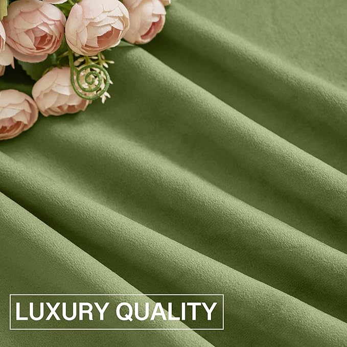 StangH Grass Green Curtains Velvet Drapes 108 inches Long Light Blocking Patio Door Curtain Panels Rod Pocket Window Treatment Set for Villa Parlor Holiday Decor, W52 x L108, 2 Panels