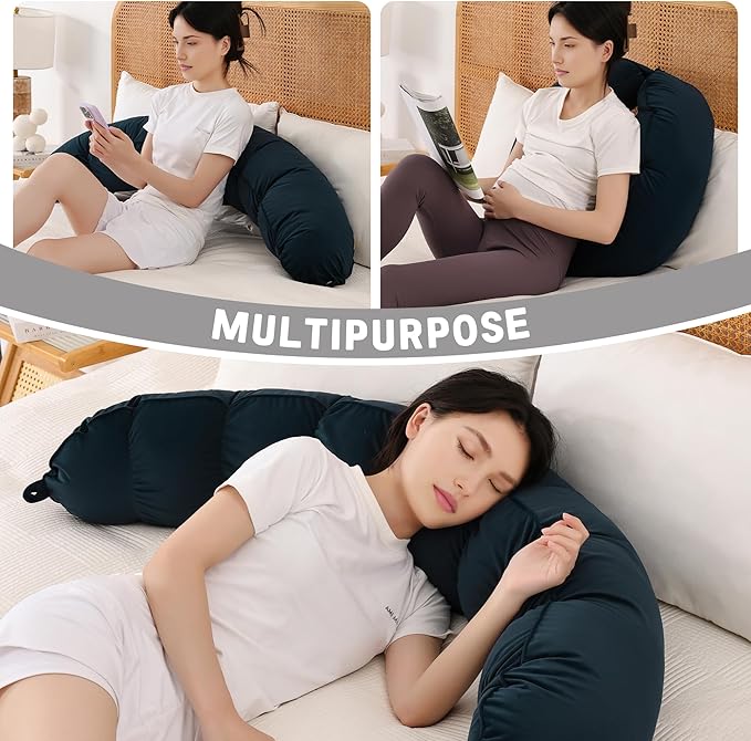 Peallow(Pat. Pend) – Long Round Body Pillow for Adults, Bolster Pillow for Sleeping, Soft and Supportive Pillow for Sleeping & Lumbar Support (Teal Blue,59")