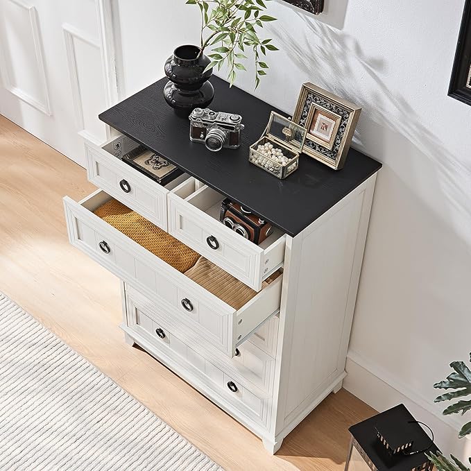 Bedroom Dresser and Nightstand Sets 4 Piece, Farmhouse 6 Drawers Dresser & 40.5" Tall Chest of Drawers,18" Nightstands with Charging Station,54" Wide Furniture Dressers for Bedroom,Living Room