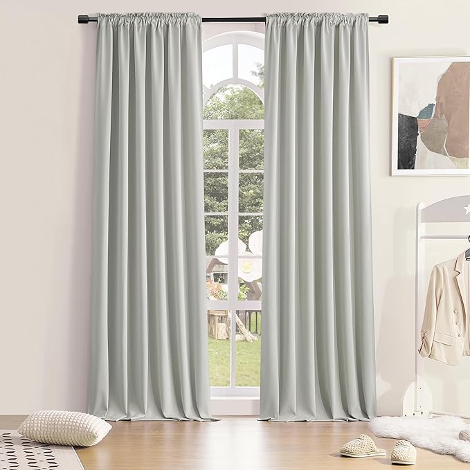 DONREN 108 Inch Length Light Grey Curtain Panels/Drapes for Living Room Solid Energy Efficient Room Darkening Bedroom Curtains Thermal Insulated W 60 x L108 inch