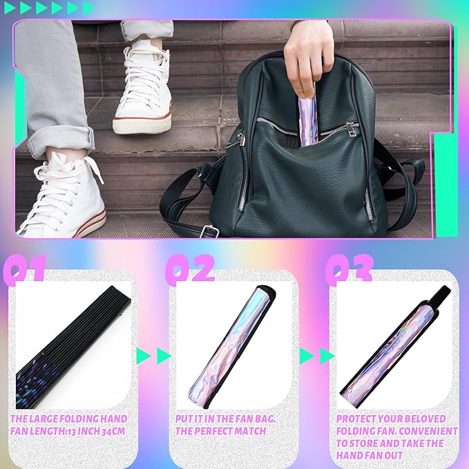Summer Rave Fan Thigh Holster Rave Fan Holder Folding Hand Pouch Foldable Sleeves with Waist Belt for Thigh Party